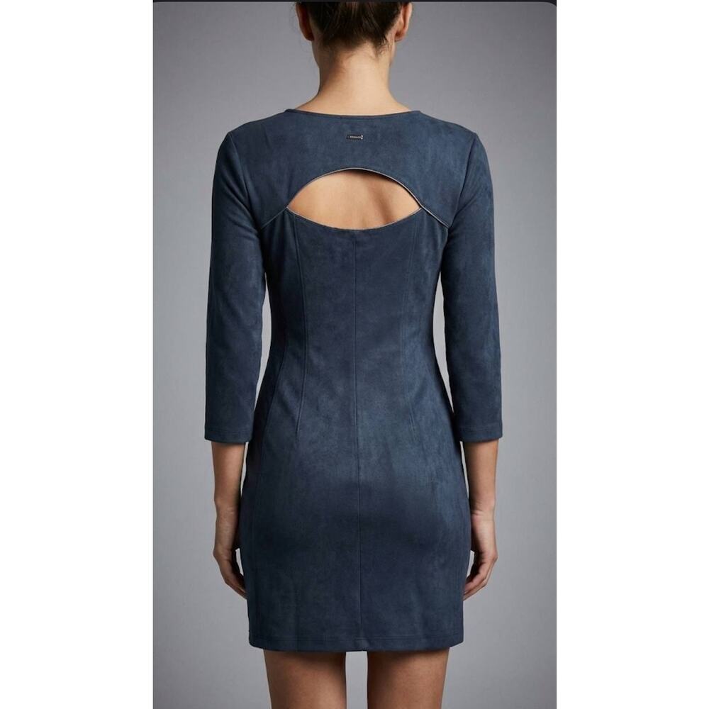 Armani Exchange Faux Suede Jersey Dress Sz XS Navy Blue Designer Shift A-line
